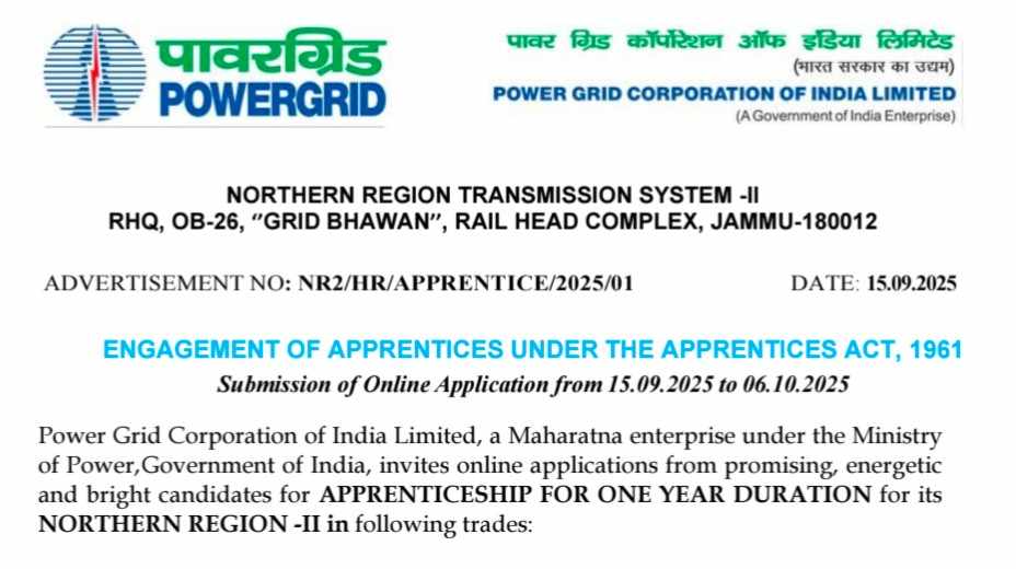 Power Grid Apprentice Bharti 2025