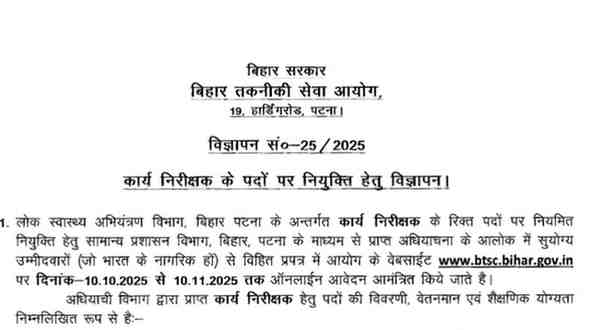 Bihar Work Inspector Bharti 2025