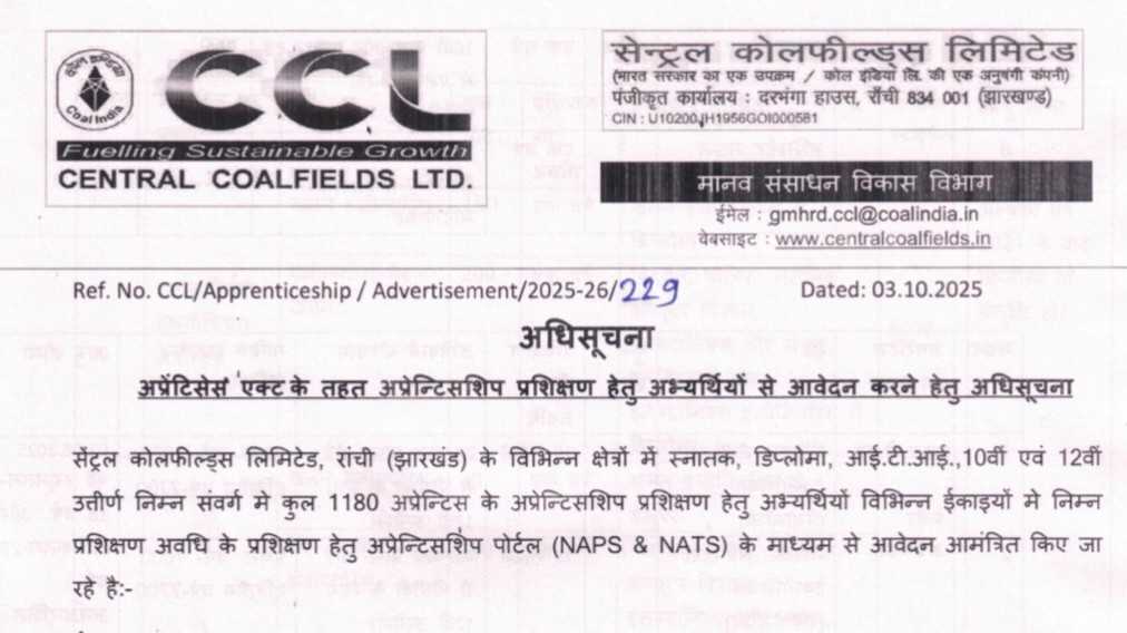 CCL Apprentice Bharti 2025