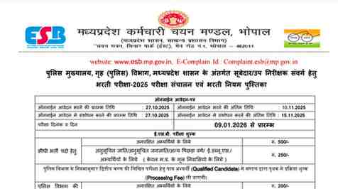 Madhya Pradesh SI Subedar Bharti 2025