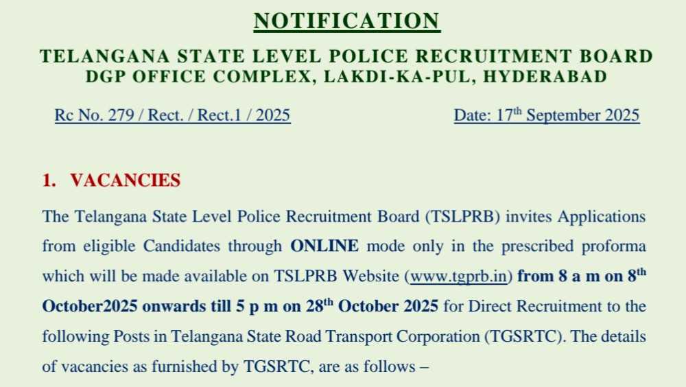 TSLPRB TSRTC Driver and Shramik Bharti 2025